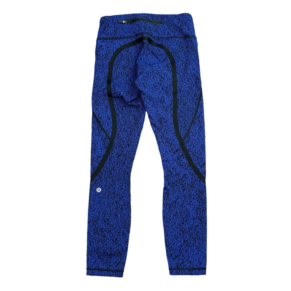 Lululemon Back On Track Leggings Women's 4 Blue Black Speckled Workout Gym Yoga